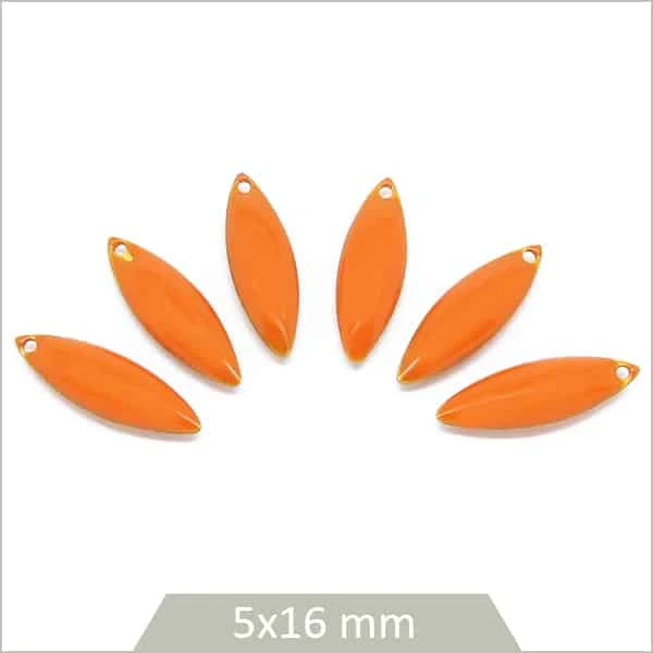 6 breloques effet émaillé navettes 5 x 16 mm orange