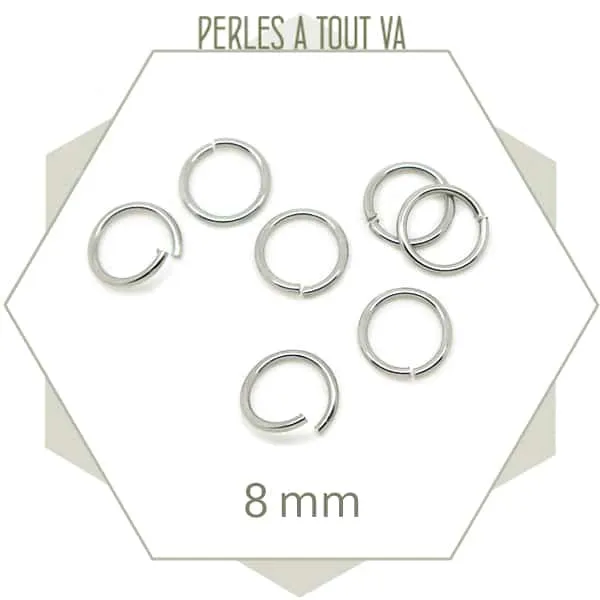 6 g d'anneaux ouverts (env. 55) en acier 8 mm