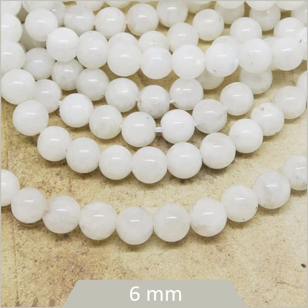 Env. 65 perles rondes blanche 6 mm, Pierre de Lune