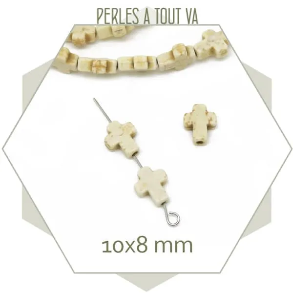 8 petites perles croix en Howlite teintée crème