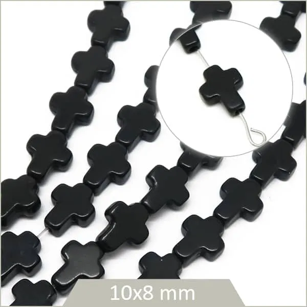 8 petites perles croix en Howlite teintée noire