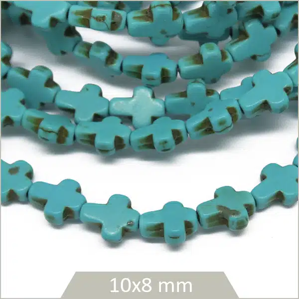 8 petites perles croix en Howlite teintée turquoise