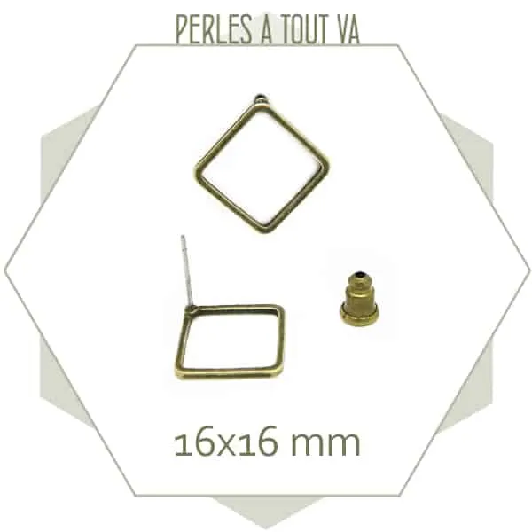 8 clous de boucles d'oreilles losange bronze
