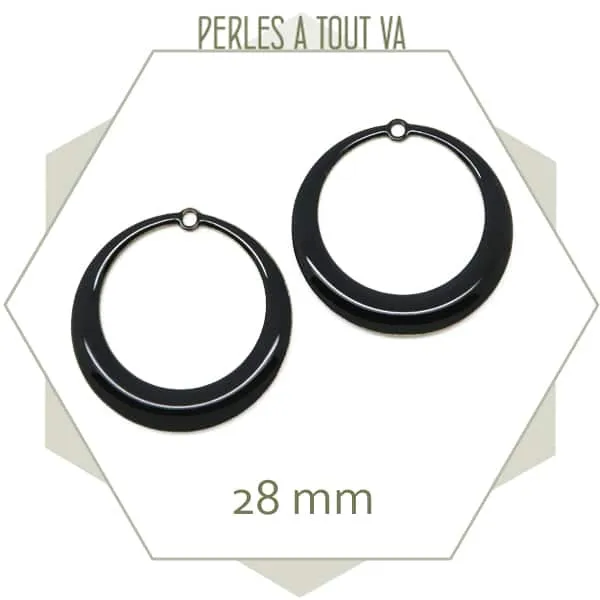 4 créoles effet émaillé couleur noir