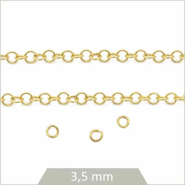 0,5 m de chaîne d'anneaux de jonction 3.5 mm en acier inoxydable doré (210 anneaux)