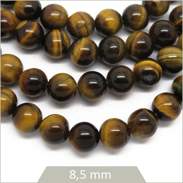 Env. 45 perles rondes 8.5 mm Œil de tigre