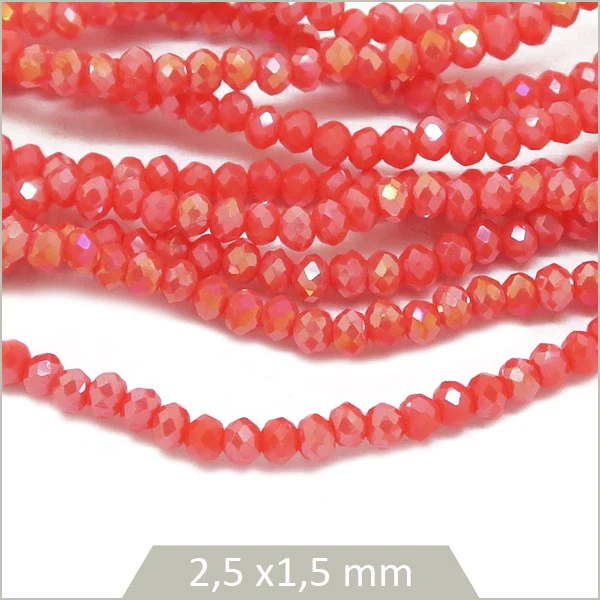 Env. 170 perles de verre à facettes donut, corail scintillant