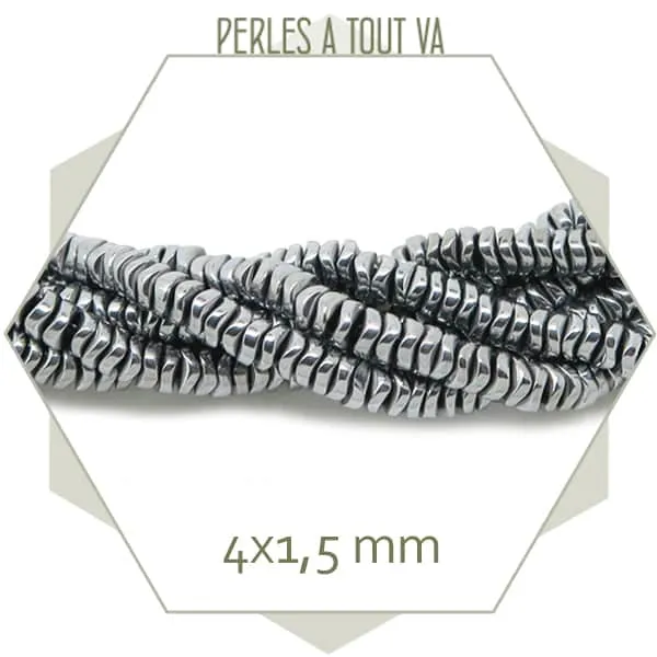 Env. 260 perles heishi hématite argent métallisé 4 mm – intercalaires bijoux DIY
