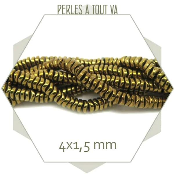 Env. 300 perles heishi hématite doré métallisé 4 mm – intercalaires bijoux DIY
