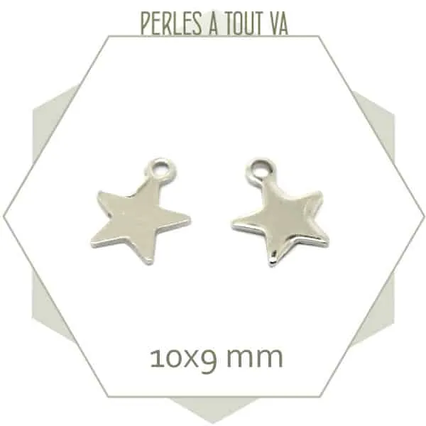 10 breloques étoiles en acier inoxydable 10x9 mm