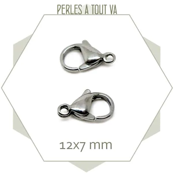 8 fermoirs mousquetons acier inoxydable 12x7mm