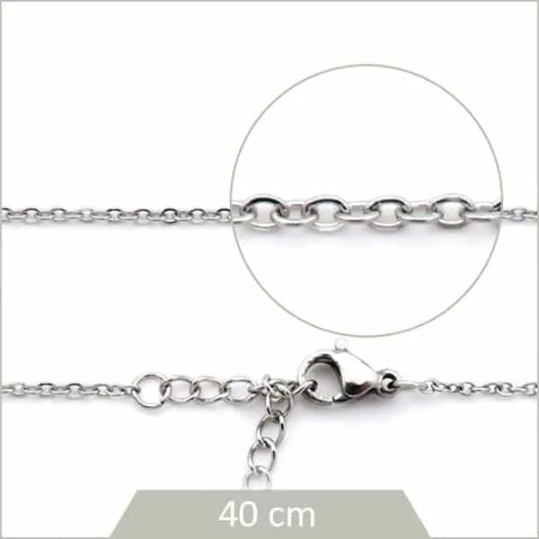 10 colliers 40 cm chaîne maillon ovale fin acier inoxydable