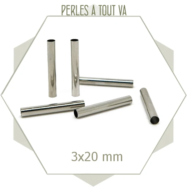 20 perles tubes argent 3x20 mm tubes pour bracelets