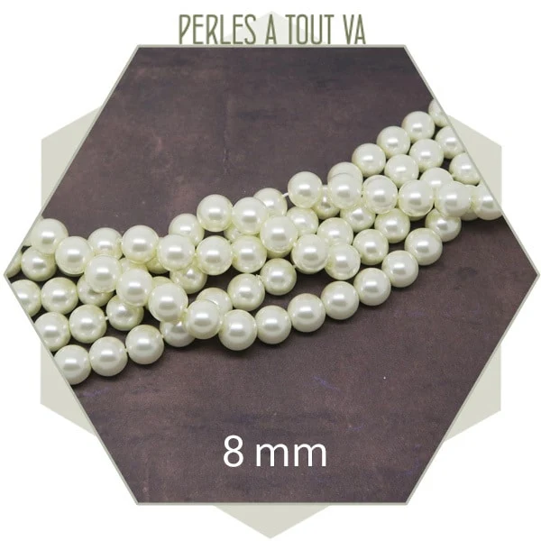 Env.50 perles de verre nacrées 8 mm blanches