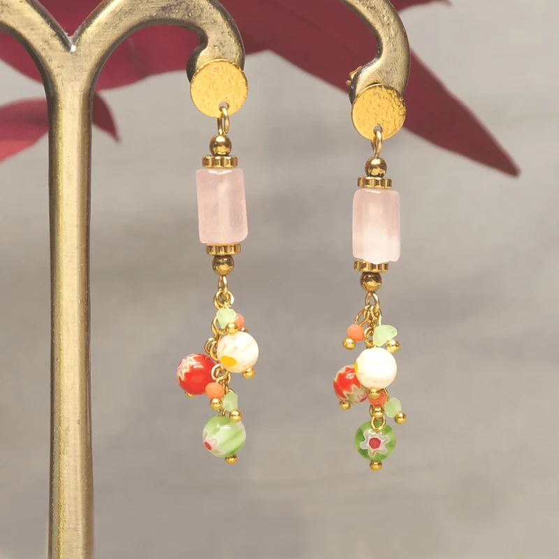 Env. 62 perles de verre Millefiori rondes 6 mm