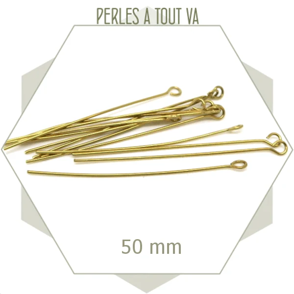 50 tiges à oeillet en laiton brut 50 mm, apprêts bijoux