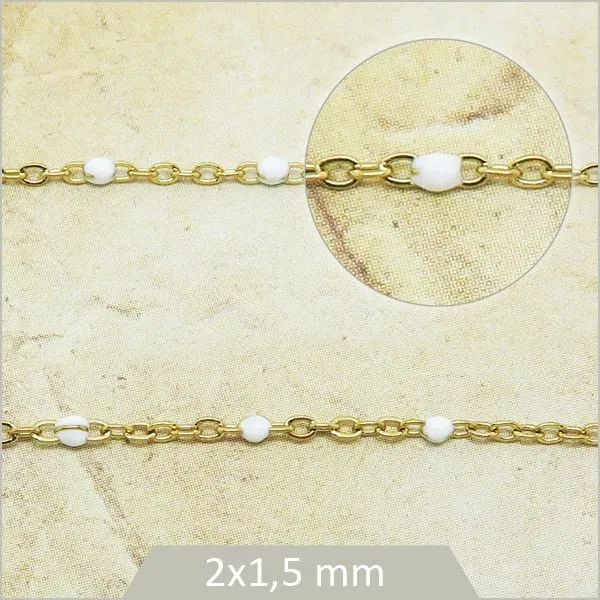 1 m de chaîne acier inoxydable doré et maillons blanc
