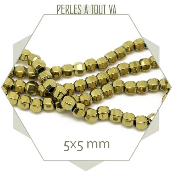 Env. 75 perles à facettes en hématite doré métallisé 5mm