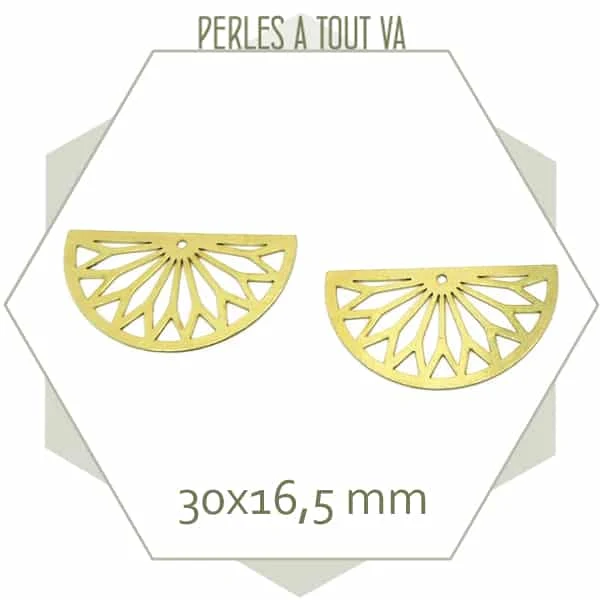 6 breloques demi cercle rosace laiton brut