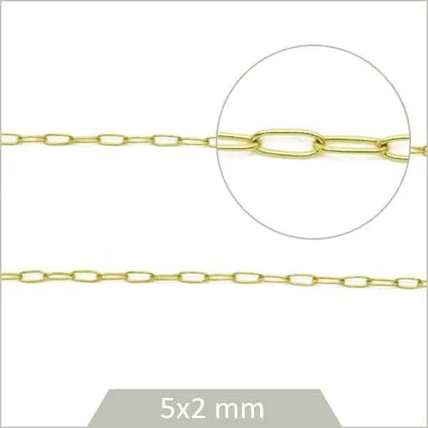 1 m de chaîne trombone 5X2 mm en acier inoxydable doré