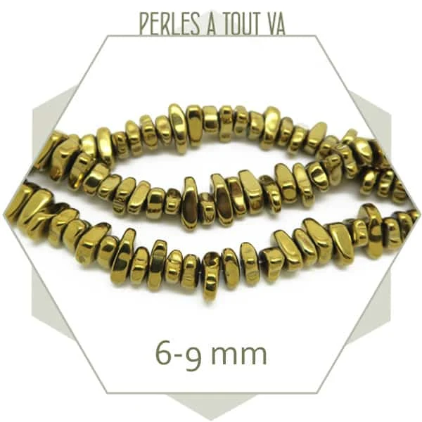39 cm de perles chips hématite doré (110 perles environ)