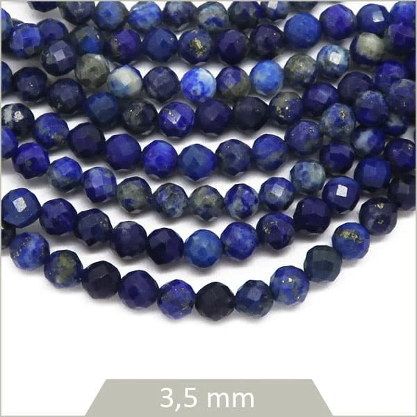 Env. 120 perles rondes à facettes en Lapis Lazuli "rare" 3,5 mm