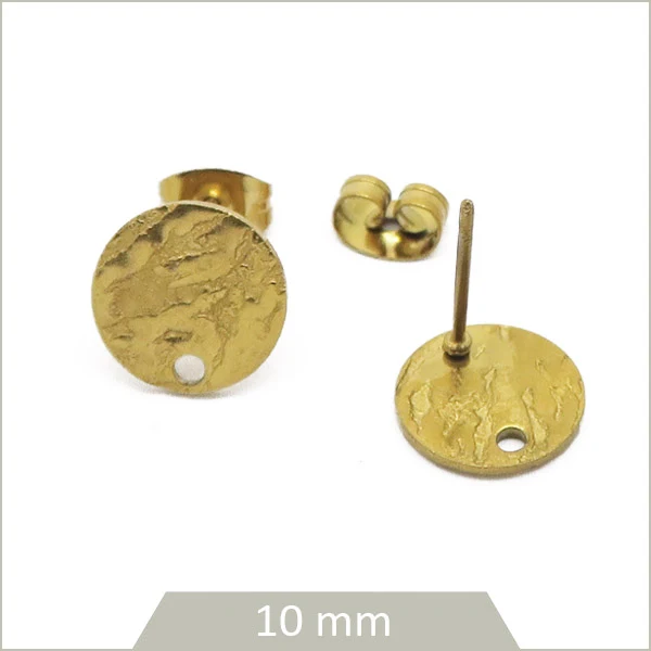 4 clous de boucle d'oreilles cercle texturé 10mm en acier inoxydable doré 304