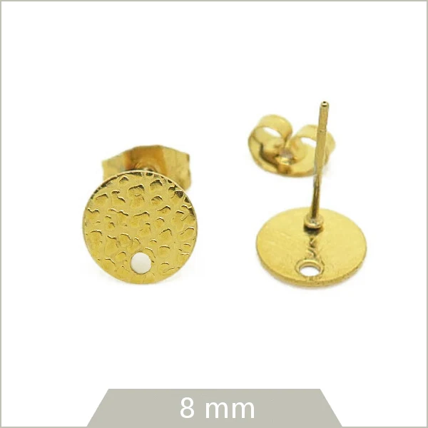 4 clous de boucle d'oreilles cercle texturé 8mm en acier inoxydable doré 304