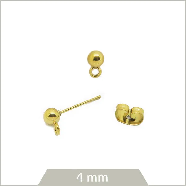 6 clous de boucles d'oreilles bille en acier inoxydable doré 316