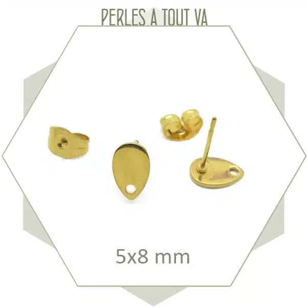 4 clous de boucles d'oreilles gouttes en acier inoxydable doré 304