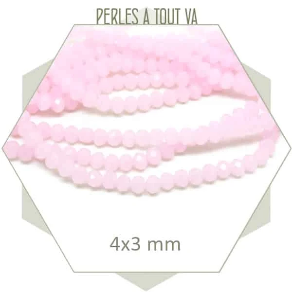Env. 100 perles de verre à facettes donut rose pâle 4x3 mm