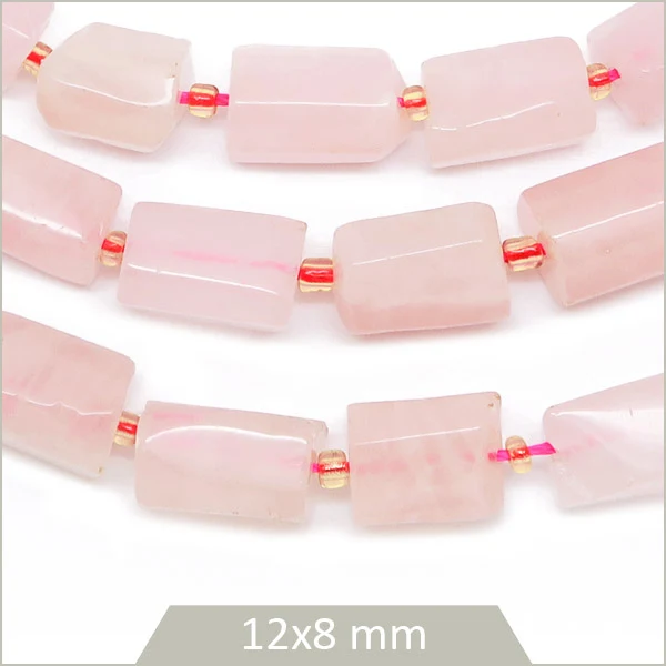 Env . 12 perles colonne en Quartz rose, 12x8 mm