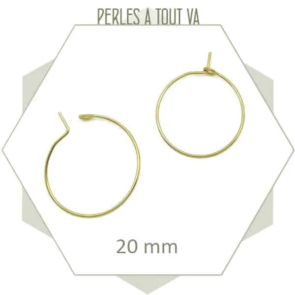8 créoles en acier inoxydable 316L doré 18K, 20 mm