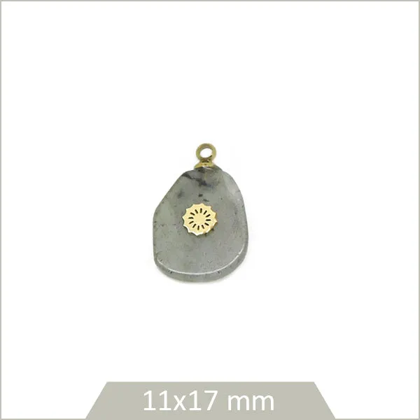 1 pendentif en Labradorite et fleur en acier inoxydable doré