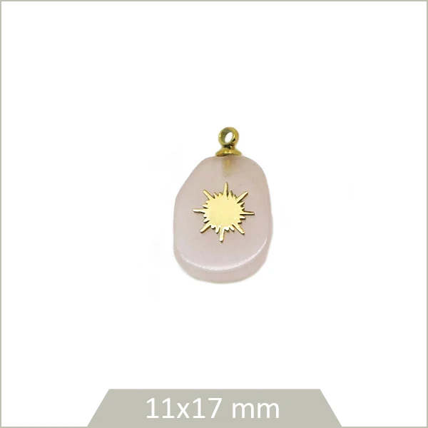 1 pendentif en Quartz rose et soleil en acier inoxydable doré