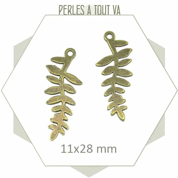 6 breloques branche de feuilles bronze