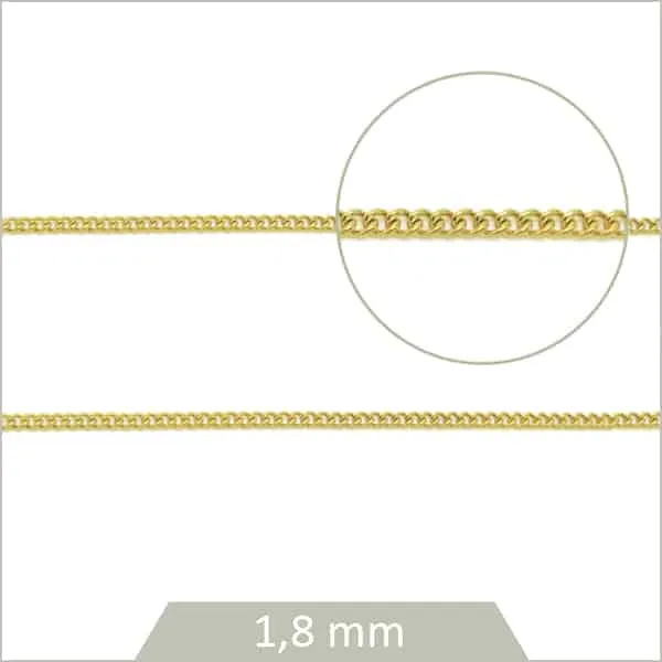 1 m de chaîne gourmette en acier inoxydable 304 doré 1,8 mm