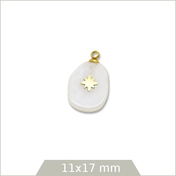 1 pendentif en Quartz blanc et étoile en acier inoxydable doré