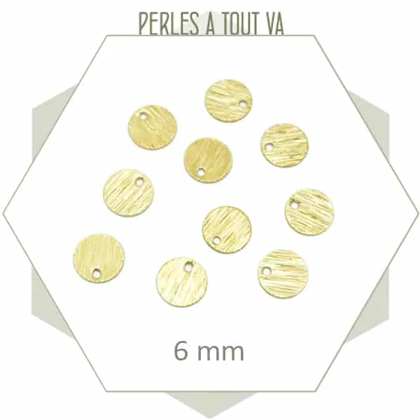 40 minis breloques cercles striées dorées 6 mm en laiton brut