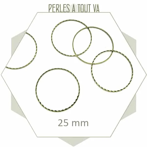 20 anneaux ronds fermés effet gaufré 25 mm bronze