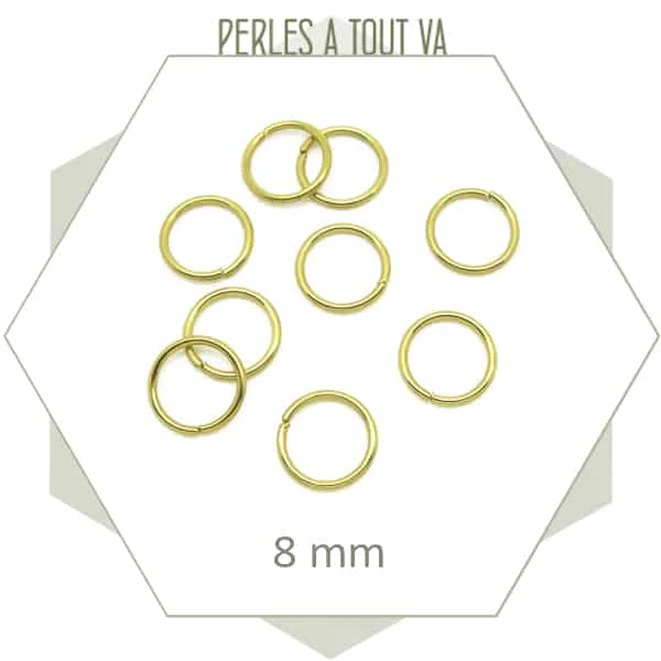 15 g d'anneaux de jonction 8 mm (env. 150 pièces) en laiton brut