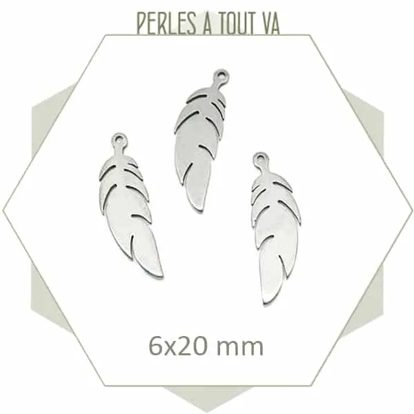 8 breloques plumes en acier inoxydable