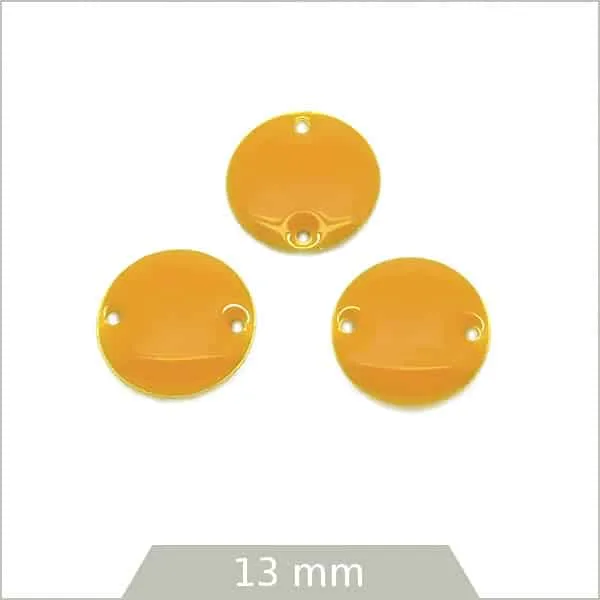 6 connecteurs effet émaillé ronds 13 mm moutarde