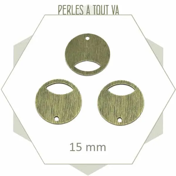 6 petites breloques rondes ajourées et striées couleur bronze