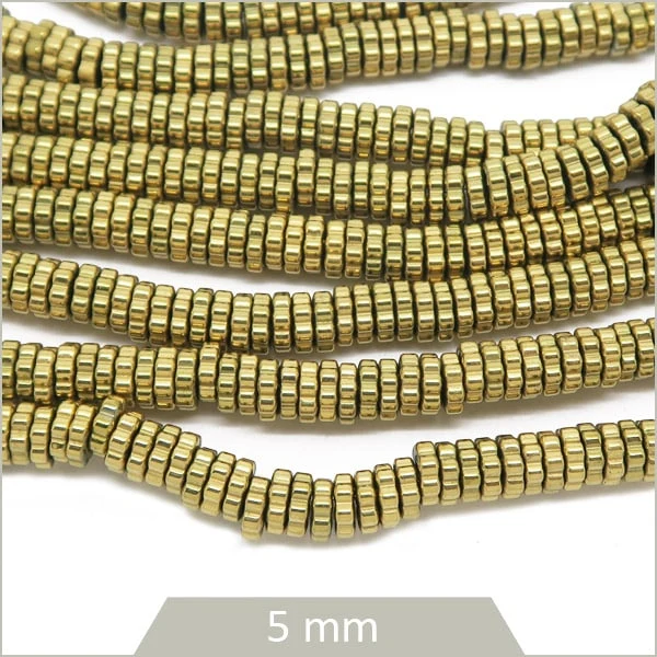 Env. 212 perles rondelles crantées en hématite doré 5 mm