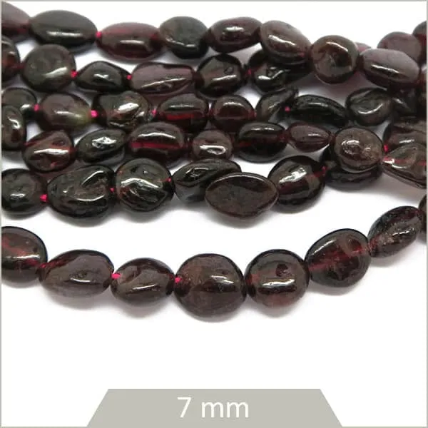 40 cm de perles galets Grenat calibre 7mm