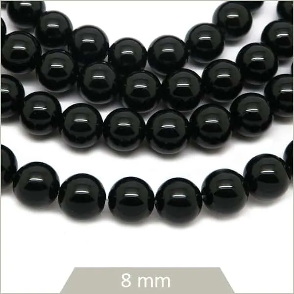 Env. 48 perles rondes d'Onyx, 8 mm