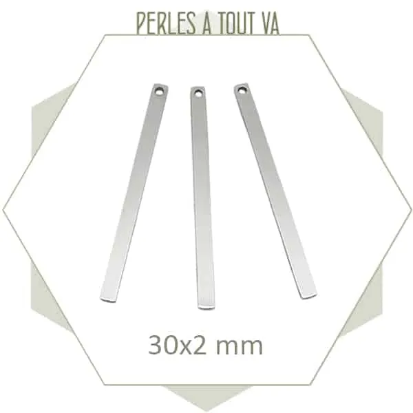6 breloques bâtonnets 30x2 mm en acier inoxydable