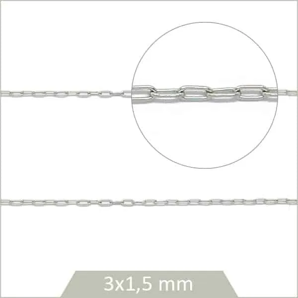 1 m de fine chaîne trombone 3x1,5 mm en acier inoxydable