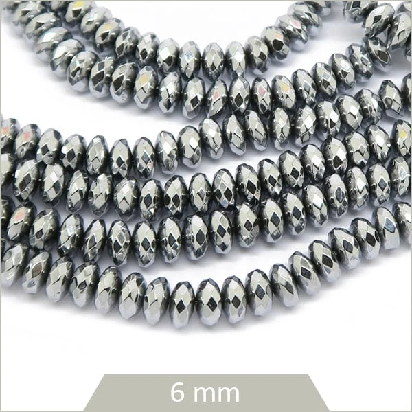 Env. 125 perles rondelles à facettes en hématite 6x3 mm